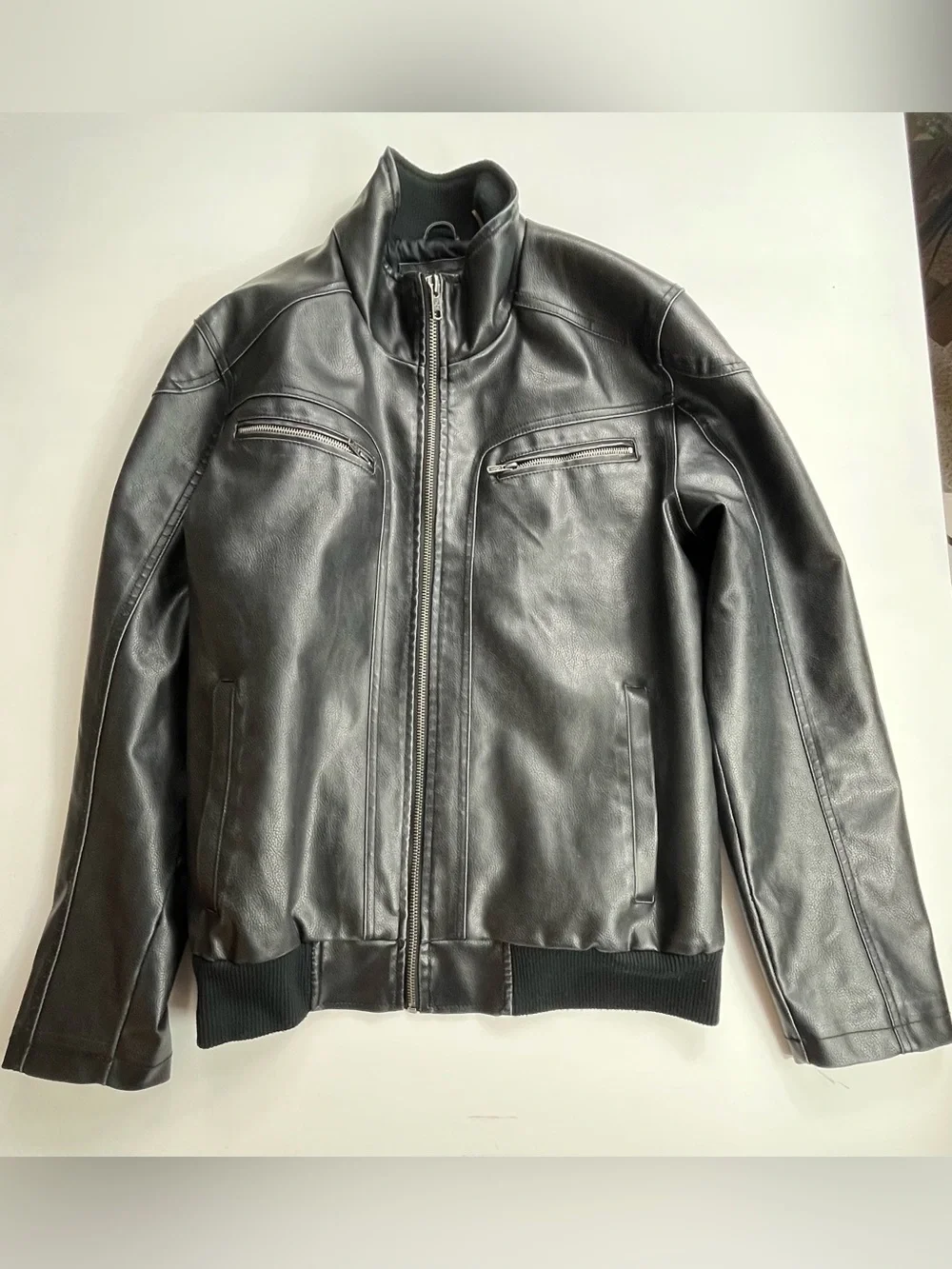 Vince Camuto Men’s Faux Leather Bomber Jacket Coat Black Multi Pockets SzXL